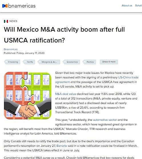 Will Mexico M&A activity boom after full USMCA ratification?